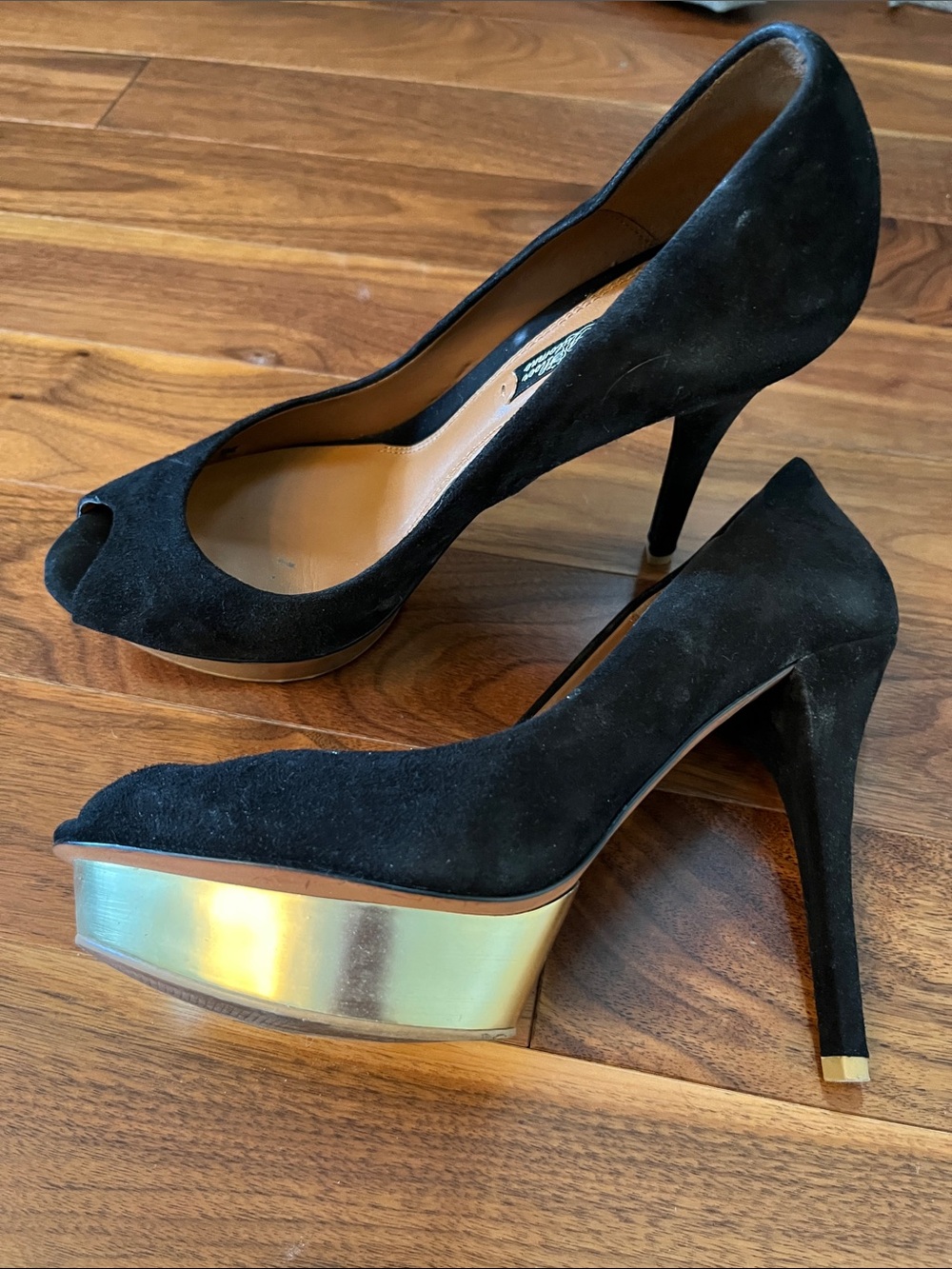 Zara Black Suede Peep-Toe High Heel Platform Pump